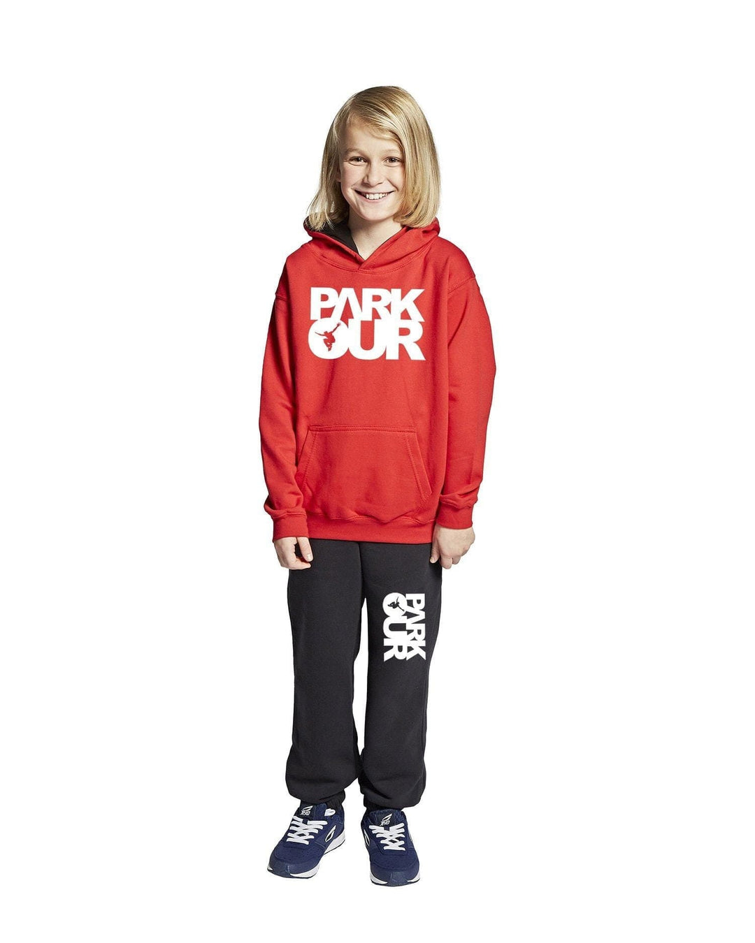 Hoodie m/ Parkour box, rød/hvid Hoodie Parkourshoppen
