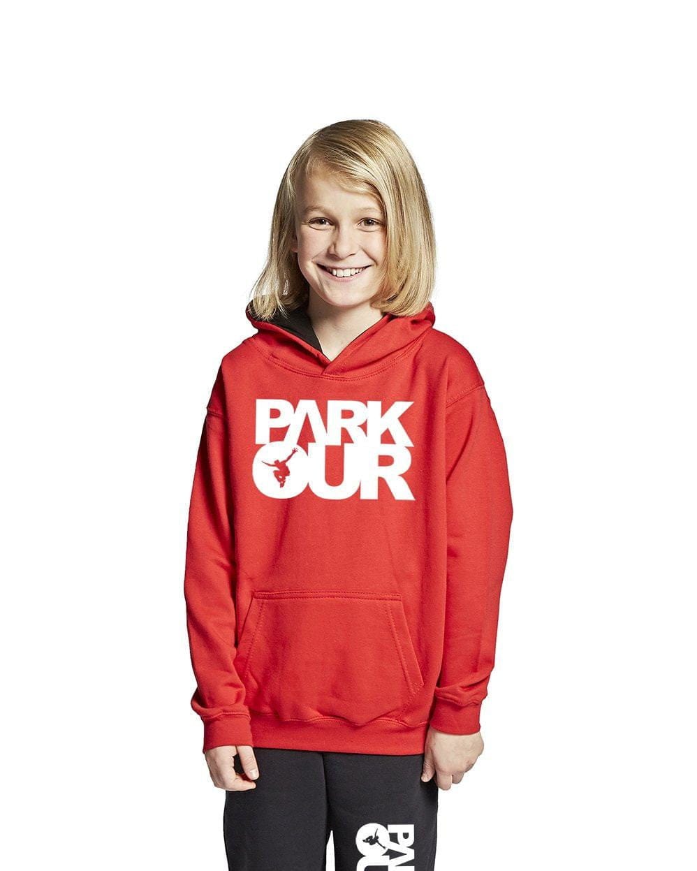 Hoodie m/ Parkour box, rød/hvid Hoodie Parkourshoppen