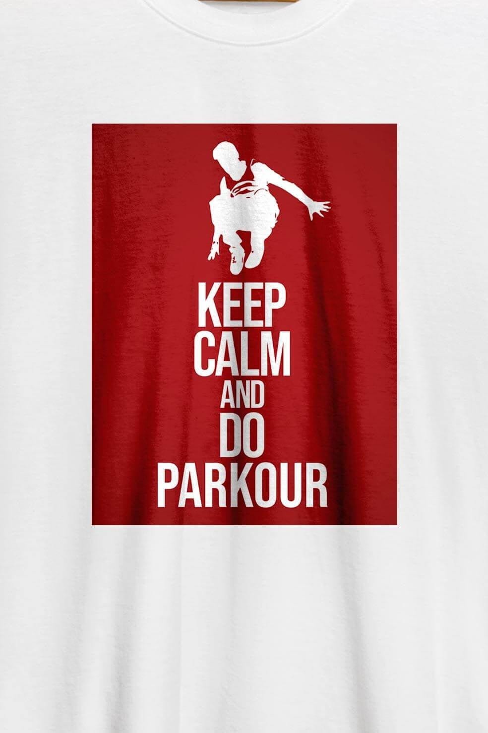 "Keep Calm and Do Parkour" T-shirt – Hvid med Rød Print T-Shirt Parkourshoppen