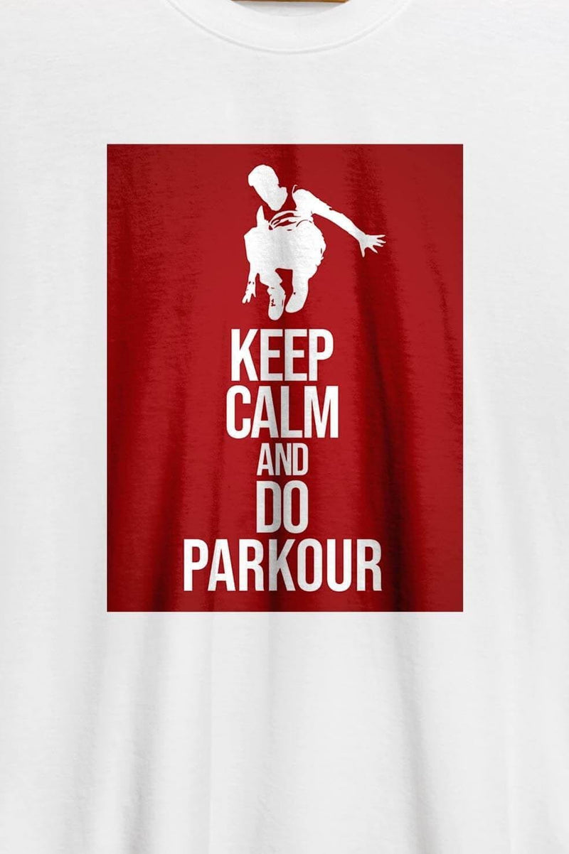 "Keep Calm and Do Parkour" T-shirt, hvid m/ rød T-Shirt Parkourshoppen