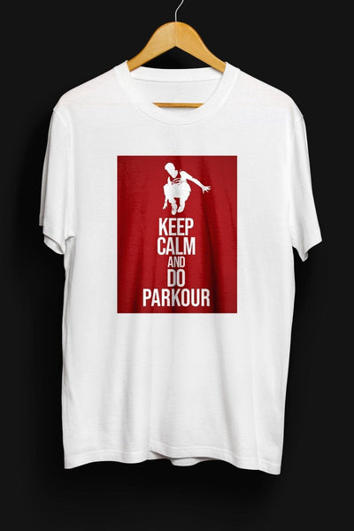 "Keep Calm and Do Parkour" T-shirt, hvid m/ rød T-Shirt Parkourshoppen