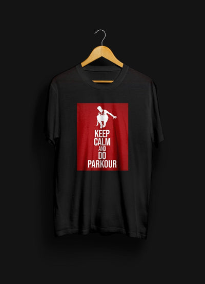 Parkourshoppen T-skjorte "Keep Calm and Do Parkour" T-skjorte, svart med rød farge