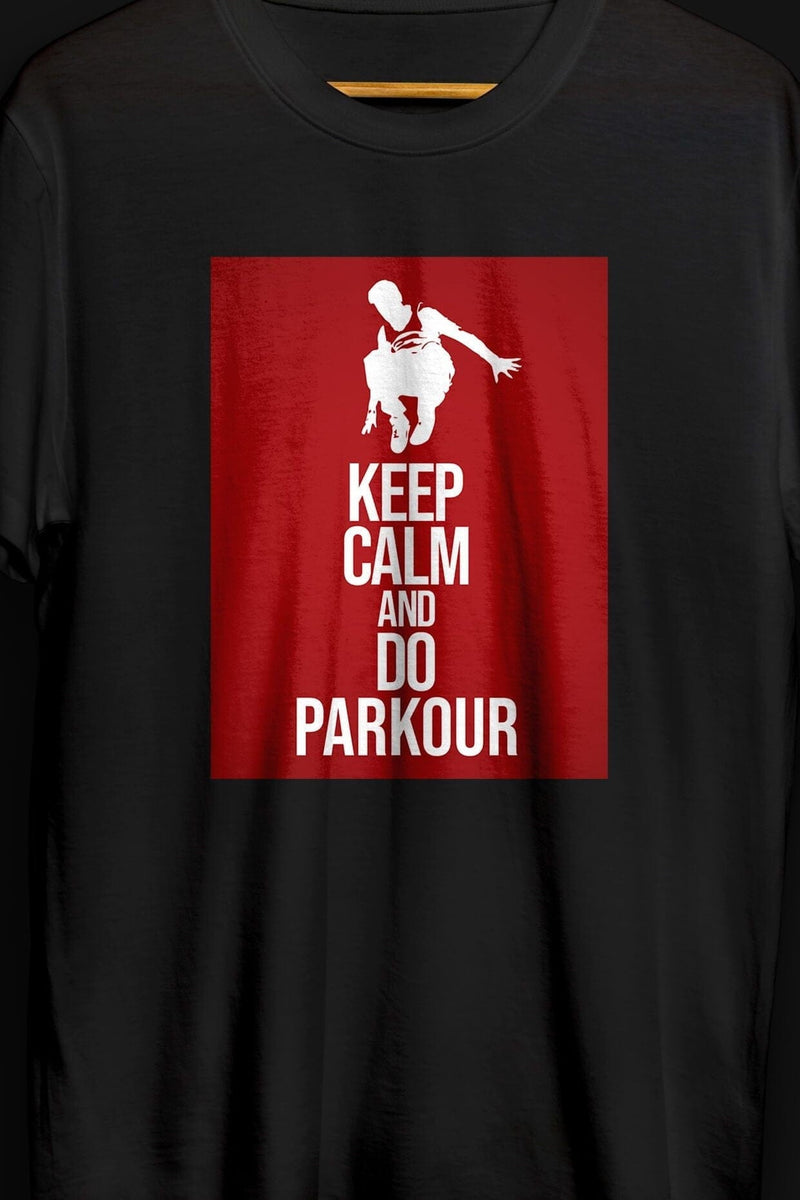 Parkourshoppen T-skjorte "Keep Calm and Do Parkour" T-skjorte, svart med rød farge