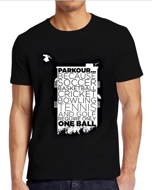 "Parkour takes BALLS..." T-shirt, sort/hvid - Parkourshoppen