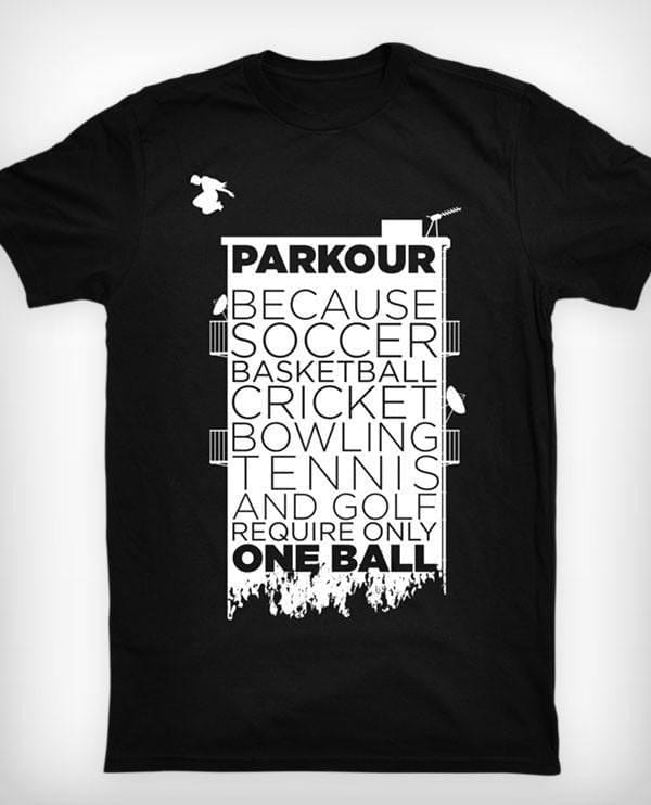 "Parkour takes BALLS..." T-shirt, sort/hvid T-Shirt Parkourshoppen