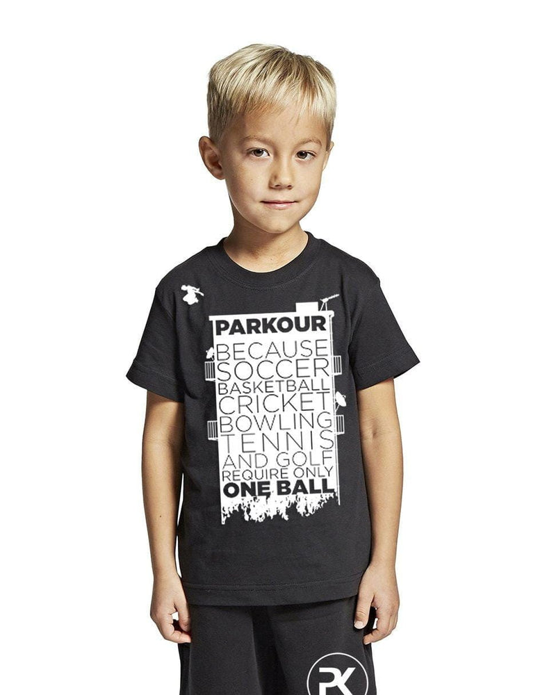 Parkourshoppen T-Shirt "Parkour takes BALLS..." T-shirt, sort/hvid