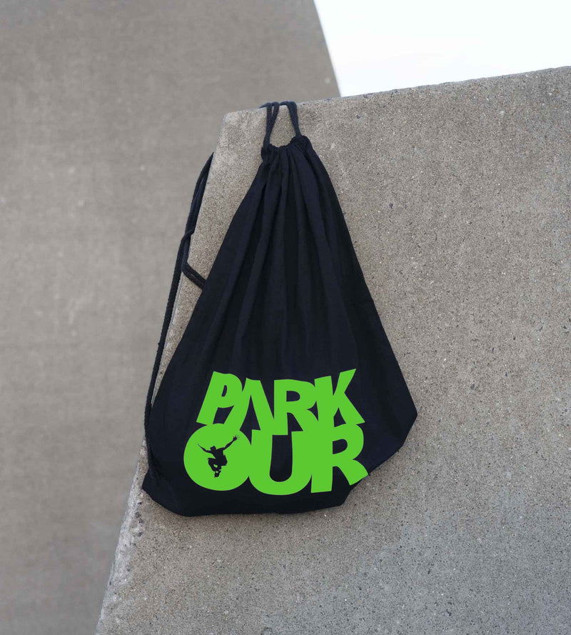 Parkourbag, svart med grønn PARKOUR - Parkourshoppen