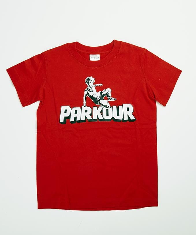 Parkourshoppen T-Shirt Smart parkour t-shirt, rød m. parkour udøver
