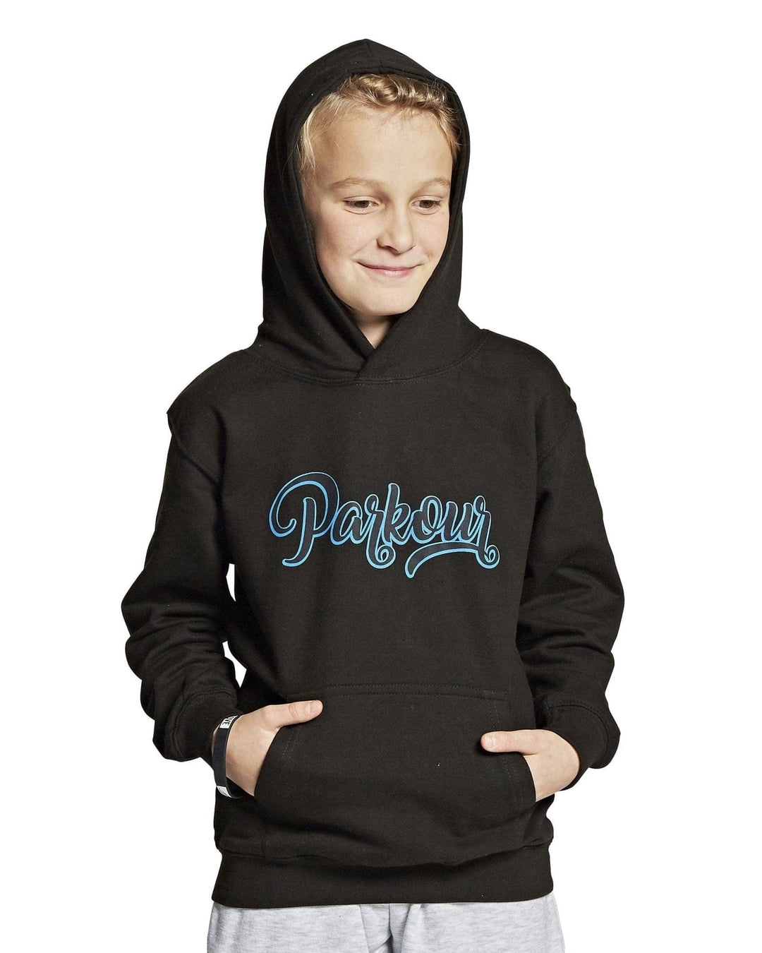 Street Parkour Hoodie, sort m/ blå Hoodie Parkourshoppen