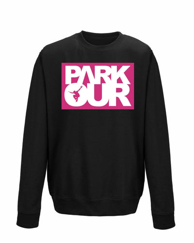 Sweatshirt m/ Parkour box, sort/pink/hvid Bluser Parkourshoppen